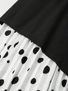 Linhara 大码女式波点褶裥拼接黑色时尚中长裙 - 黑與白 - 查看 6