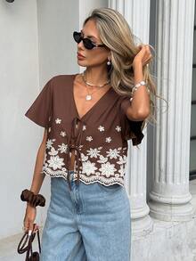 Serisse Áo sơ mi nữ màu nâu thêu hoa thắt nơ phía trước, thích hợp cho kỳ nghỉ, mùa hè, xuân/hè, màu nâu, áo nữ thanh lịch, áo màu nâu sôcôla, áo màu nâu cà phê, áo sơ mi nâu nữ, áo nữ mùa xuân đi chơi, áo nữ thường ngày, áo kiểu thường ngày cho nữ, áo đi chơi, áo mùa hè, áo nữ mùa xuân, áo mặc được cả bốn mùa, áo công sở thường ngày, phong cách Pháp, áo công sở thường ngày, thanh lịch, đi làm, tối giản, văn phòng, phong cách quý tộc, đơn giản, áo công sở thường ngày, áo đi nghỉ mát mùa hè. - màu nâu - Xem 3