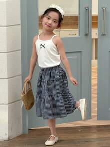 DAZY Áo hai dây dệt kim màu trơn cho bé gái mùa hè - trắng - Xem 2