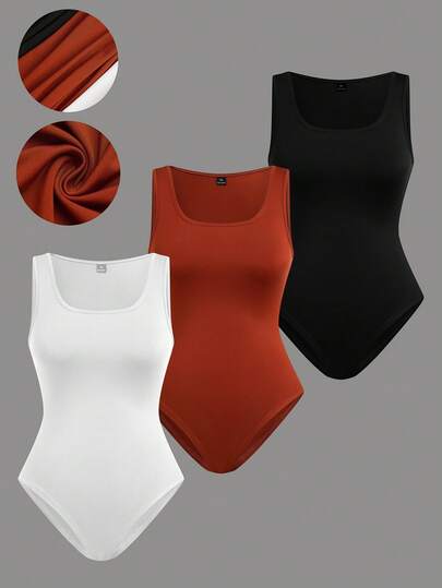 SHEIN LUNE Plus Size Women's Basic Minimalist Elegant Sleeveless Square Neck Sexy Bodysuit