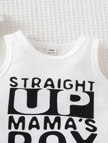 SHEIN 男婴夏季休闲日常通勤街头时尚标语印花背心和条纹短裤套装