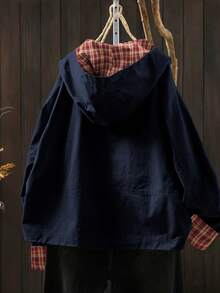 Linhara 大码纯色连帽休闲长袖外套