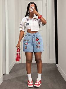 BamGleam Women's Fashion Distressed Pocket Denim Shorts - Light Wash - View 6