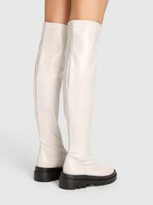ROMWE Women's Fashionable Versatile Commuting Over-The-Knee Boots For Christmas - White - View 5