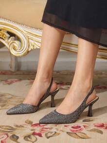 CUCCOO TILAWA Giày sandal cao gót mũi nhọn thanh lịch và thời trang, thích hợp cho mùa hè. - màu đen - Xem 2