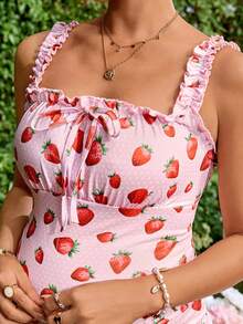 SHEIN Summer Maternity Clothes Maternity Dresses  Sweet And Slim-Fitting Pink Cherry Dress For Pregnant Women On Vacation Maternity Dress Maternity Summer Vacation Casual Strawberry Print Dress Strawberry Dress Women Fruit Dress Summer Dress Bodycon Dress Bodycon Summer Dress Pink Dress Summer Sexy Dress Cherry Dress Women - Pink - View 5