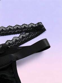 FeverCity Men's Contrast Lace Hollow Out Sexy Briefs - Black - View 5