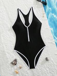 Swim SPRTY 1 pieza Traje de baño deportivo de una sola pieza con diseño de cordón para mujer - Blanco y Negro - Ver 11