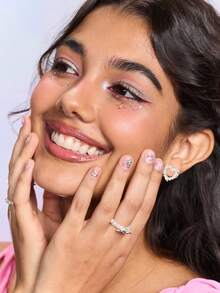 FanGlow THE POWERPUFF GIRLS X SHEIN 4片可爱花朵、泡泡、毛茛图案美甲浮雕贴纸 - 女士自粘美甲贴花，5D浮雕效果，可爱、有趣、精致的主题，易于粘贴，可用于美甲装饰、DIY、节日礼物、派对风格 - 彩色 - 查看 3