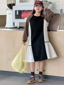 DAZY Girls Crew Neck Knit Patchwork Straight Dress, Fall - Multicolor - View 7