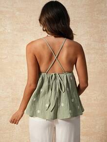 Boho Mama Pregnant Women's Summer Casual Vacation Textured Floral Embroidery Camisole - Apricot - View 7