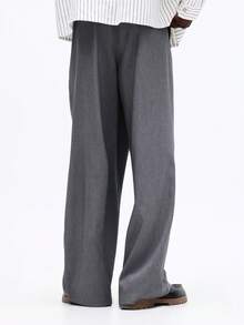 SUMWON Pantalones de vestir de corte relajado premium para oficina, trabajo, eventos formales y ocasiones profesionales. Pantalones de pierna ancha con detalle de frente plisado. - Gris - Ver 2