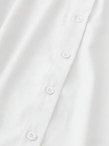 SHEIN Clasi 女士时尚纯色 Polo 领开衫，单排扣，优雅紫色，通勤百搭，长袖衬衫 - 白色 - 查看 3