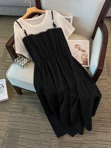 GlowEve CURVE Women's Round Neck 2 In 1 A-Line Long Sleeve Casual Vacation Dress - Black - View 6