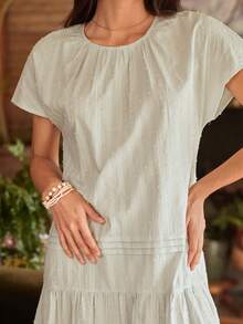 Lullawish Boho Style Loose Cotton Sleeveless Dress, Women Casual Home Dress - Green - View 4