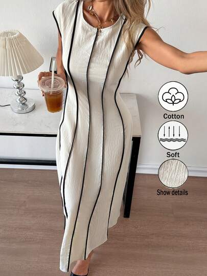 Elyressa Elegant Long Dress With Casual Small Flying Sleeves Woven By A Lady