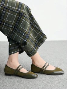 CUCCOO BIZCHIC 黑色简约方头平底鞋，优雅、百搭、休闲、舒适、一脚蹬，适合职场、通勤、约会、正式场合 - 綠色 - 查看 8