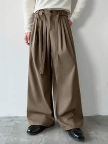 HUEFORM 男士首尔风长裤，垂坠宽松版型，褶裥阔腿裤，中性款，复古商务休闲裤，圣诞穿搭，圣诞礼物，送给男友/老公的日常礼物，周年纪念礼物，秋冬款 - 橄欖綠 - 查看 5