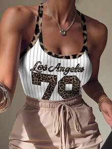 Rovax Sexig bodysuit med leopard- och randmönster och spaghettiband för kvinnor