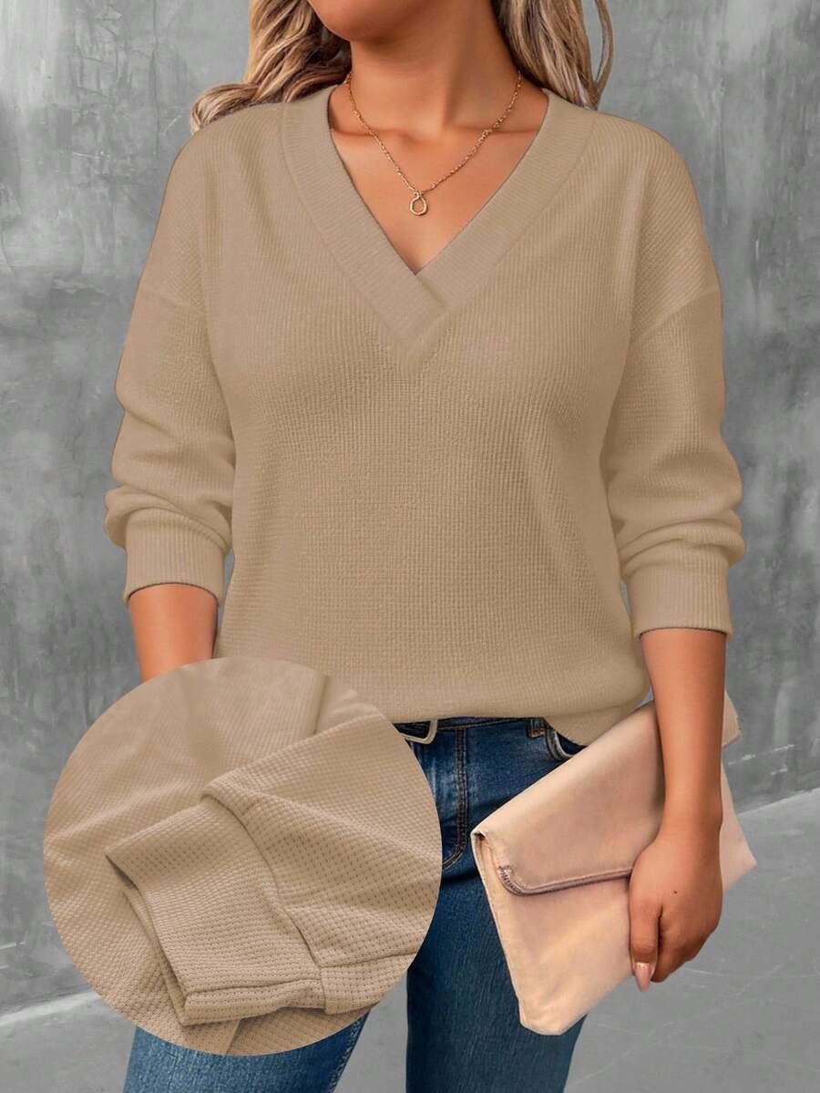 EMERY ROSE Áo thun nữ tay dài in họa tiết kaki cỡ lớn - Nhiều màu - Xem 1