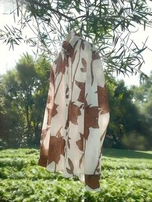 Airaco 女士休闲印花长袖轻薄衬衫，适合春、夏、秋季穿着。 - 咖啡棕 - 查看 4