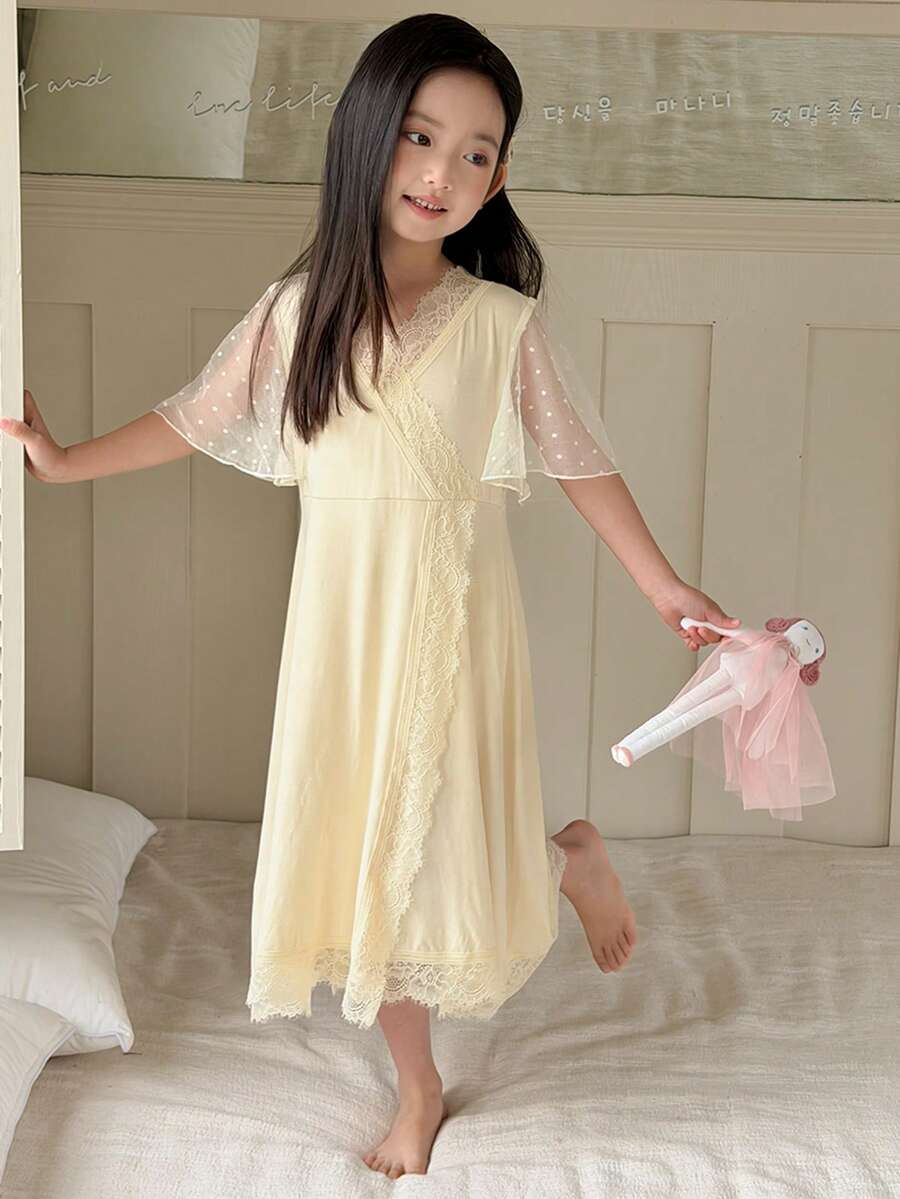 DAZY 少女夏季撞色蕾丝裹身睡裙
