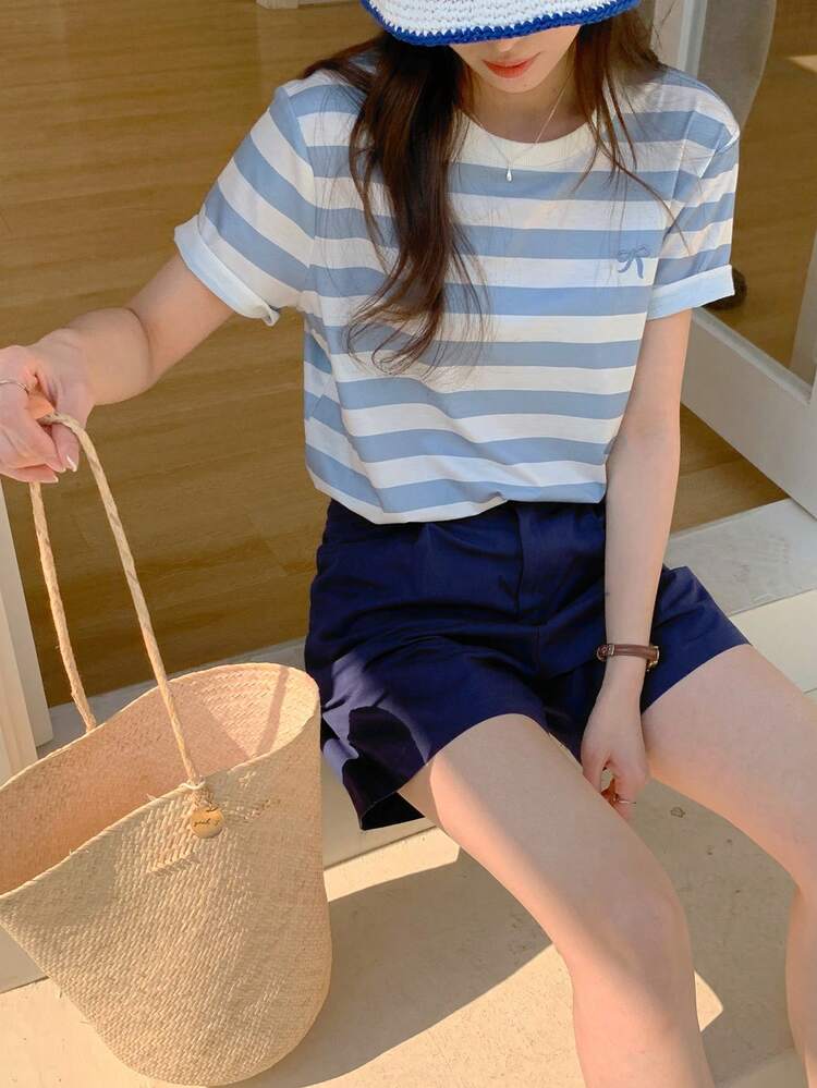 Teen Girls' Colorblock Striped Short Sleeve T-Shirt, Summer Casual Vacation