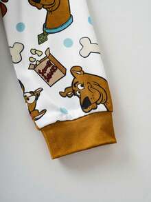 SCOOBY-DOO X SHEIN Baby Boy Cute Cartoon Bone & Paw Print All-Over Print Crew Neck Long Sleeve Zip Front Knit Jumpsuit Pajamas - White - View 4