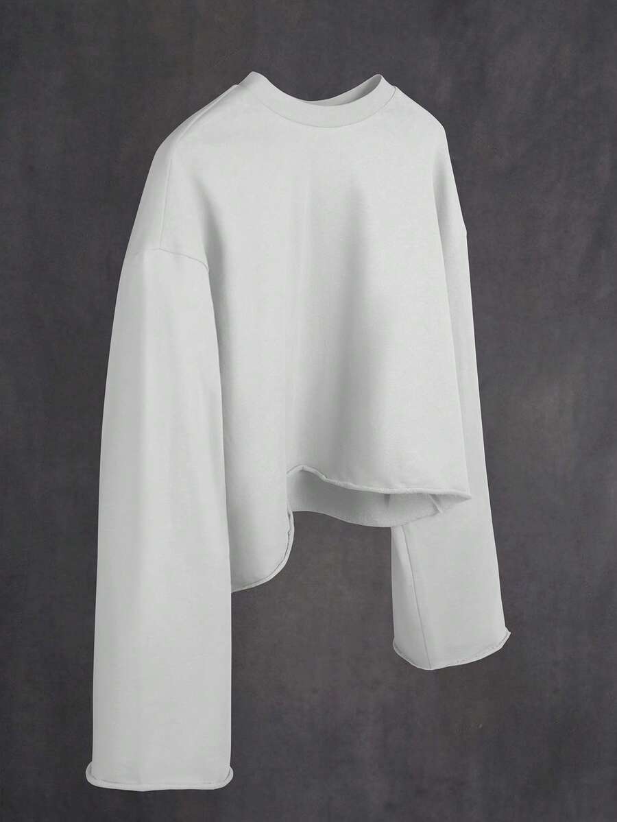 Manfinity Hypemode Áo thun nam dáng ngắn, đơn giản, màu trơn, vai rớt, vạt xắn, thích hợp mặc hàng ngày đi làm, mùa xuân/thu. - trắng - Xem 1