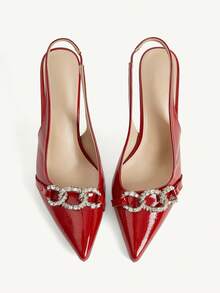 CUCCOO CHICEST Women's Pointed Toe Rhinestone Decor Everyday Versatile Fashion High Heels Valentine's Day - Red - View 2