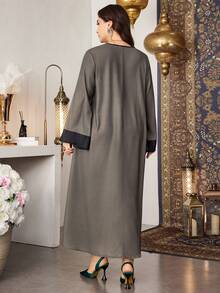 Al Najma Vestido casual de manga larga con estampado floral para mujer de talla grande, adecuado para primavera y otoño - Verde - Ver 2