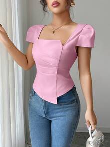 Elenzga Elegant Summer Vacation Shirts For Ladies - Pink - View 7