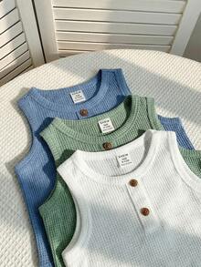 SHEIN 6pcs/Set Baby Boy Cute Casual Knit Vest & Shorts Set, Basic Multi-Pack, Summer