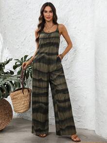 EMERY ROSE 女士休闲度假风扎染印花宽松阔腿连体裤，带侧袋，夏季 - 彩色 - 查看 8