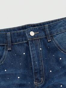 ROMWE MEN Men's Rhinestone Embellished Jeans, Suitable For Everyday Wear, Spring/Summer - Blue - View 3