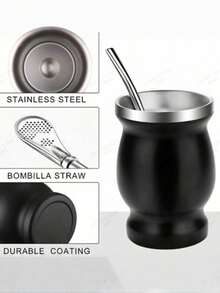 1/2个阿根廷马黛茶18/8不锈钢双层葫芦形马黛茶杯 - 黑色 - 查看 1