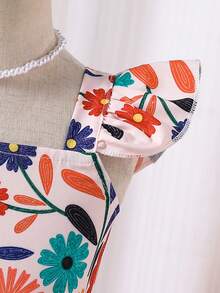 Young Girls Casual Mid-Length Dress With Cute Bow Design At Back - Multicolor - View 7