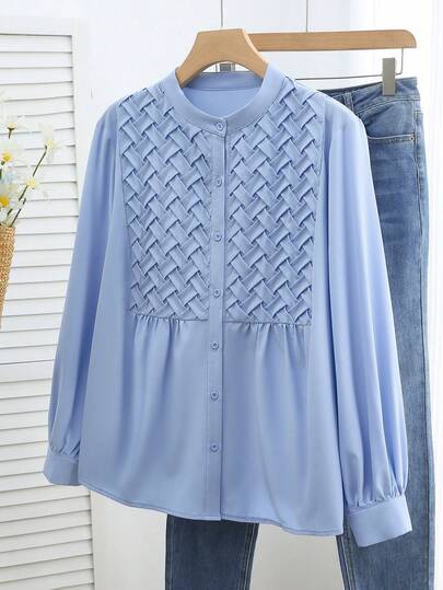 Lacomfia Blusa casual elegante con pliegues para mujer de talla grande, primavera/otoño