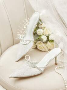 CUCCOO HITCHD Women's Fashionable & Elegant Lace Bow Decor Pumps Valentine's Day - White - View 1