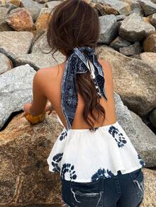 DAZY Women's Summer Casual Vacation Tie-Dye Ruffle Hem Spaghetti Strap Camisole Cruise Outfit For Women - White - View 2