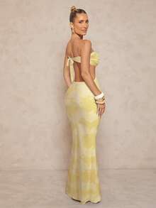 Lumalex Đầm in họa tiết buộc dây, khoét eo bằng kim loại dành cho nữ - Vàng nhạt - Xem 7