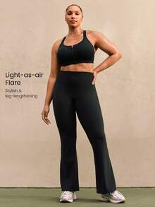 GLOWMODE 31" Plus Size FeatherFit™-Sculpt Peakbum Full Flare Sweat-Wicking Compressive Invisible Butt Lifting Leggings Medium Impact Workout Running Training Gym Daily Active Wear - Black - View 3