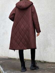 Aveloria Modichic Women's Solid Color Long Sleeve Zip Front Drawstring Hooded Casual Winter Jacket - Coffee Brown - View 2