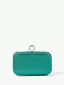 SHECARRY 轻盈商务休闲水钻装饰水桶包，迷你抽绳设计，透明仿珍珠包，晚宴包，魅力四射，优雅精致，低调奢华，水钻点缀，适合派对女孩、女士、新娘，完美搭配派对、晚宴/宴会、圣诞节派对礼服、情人节礼服，与伴娘团完美搭配，婚礼手拿包，派对包，完美搭配节日派对礼服、晚礼服和亮片礼服 - 綠色 - 查看 5