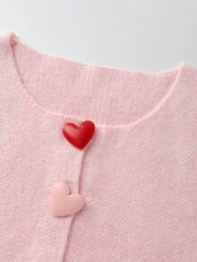 Franclia 休闲宽松可爱圆领开衫，粉色无袖上衣，饰有蓝色、白色、红色、黄色和彩色爱心纽扣。适合春夏穿着。 - 粉色 - 查看 3