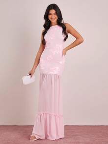 Enchnt Đầm maxi lưới phối nhiều mảnh gợi cảm, không tay, hở lưng. - Hồng - Xem 4