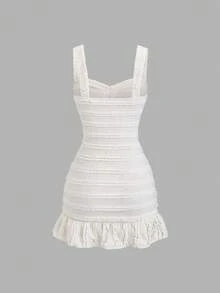 SHEIN PETITE Women's Summer Casual Vacation Style Knot Ruffle Hem Bodycon Mini Dress - Apricot - View 3