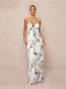 Lumalex Đầm maxi gợi cảm cao cấp với eo xếp ly, đầm maxi satin màu xanh nhạt thời trang cho kỳ nghỉ biển, đầm dài dự tiệc cưới trên bãi biển. - Nhiều màu - Xem 3