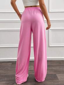 Cloudara Women's Rhinestone Star Elastic Waist Pockets Wide Leg Loose Casual Sweatpants - Pink - View 2