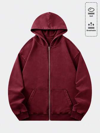 Casual Herren Vintage Washed Loose Fit Sweatshirt Jacke mit Metall-Reißverschluss (verstärkte Kragen, Saum, Schulternähte zur Verhinderung von Deformation)